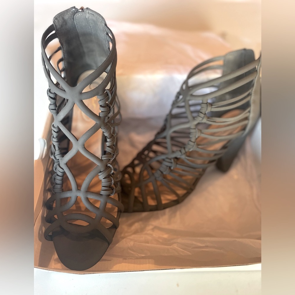 Grey Strappy Ankle Heels